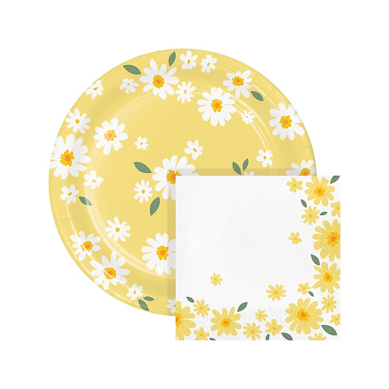 Creative Converting Sweet Daisy Party Plates and Napkins Kit, Yellow/White (DTC9128E2G) image 1