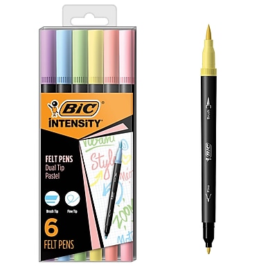BIC Intensity Pastell Marker 6er Pack – Doppelspitze, Pinsel & Fineliner, Für Erwachsene Coloring