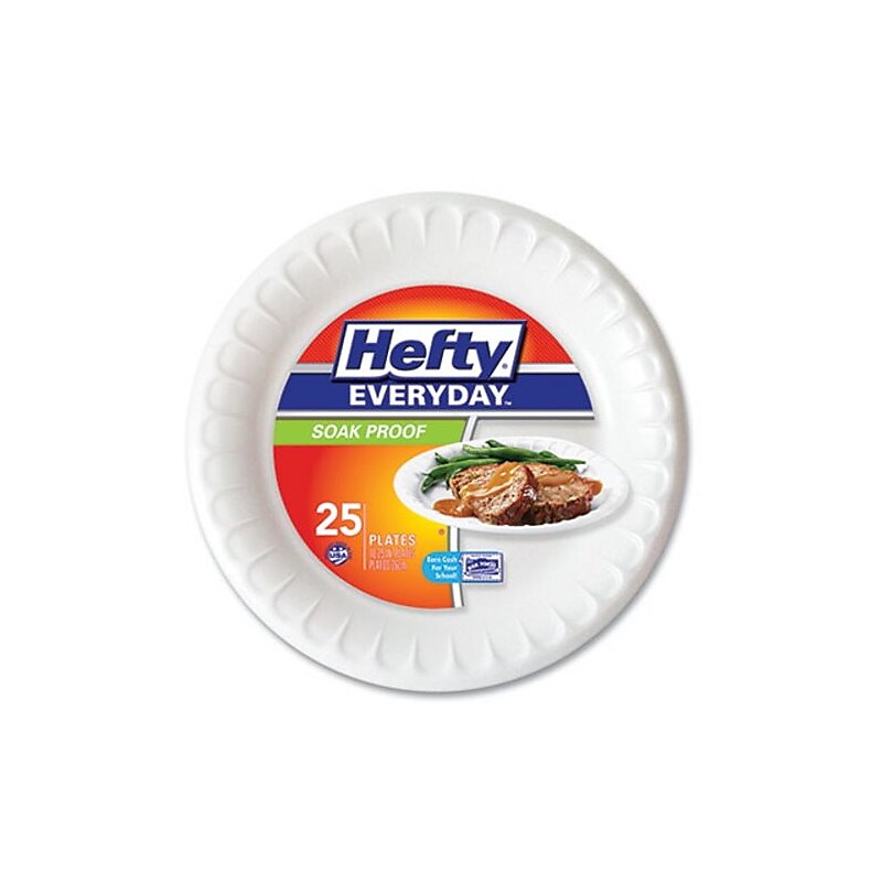 Hefty Soak Proof Tableware, Foam Plates, 10 1/4" dia, White, 25/Pack (RFPD21029) image 1