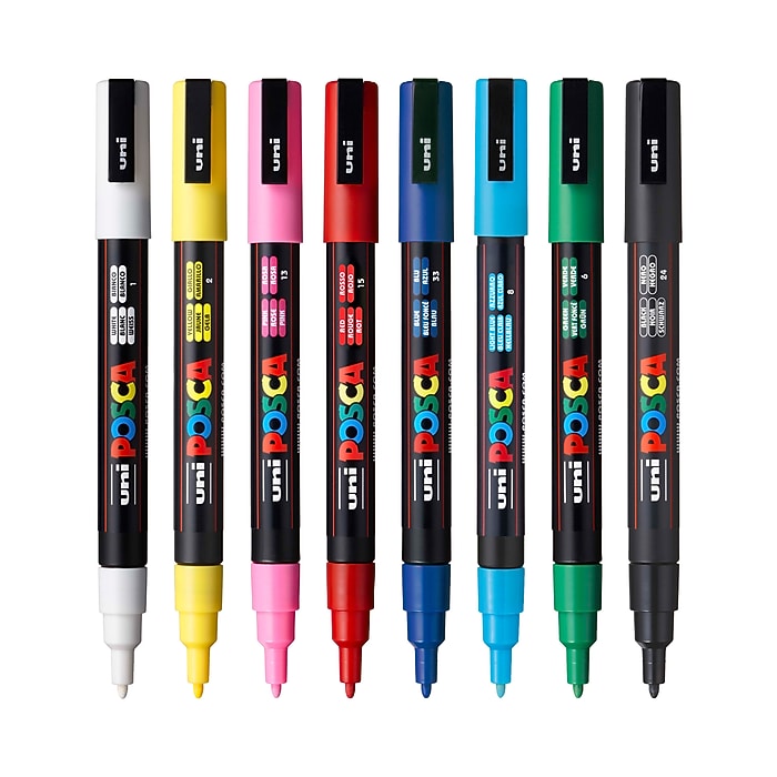 uni POSCA PC-3M Water-Based Paint Markers, Fine Tip, Assorted Inks