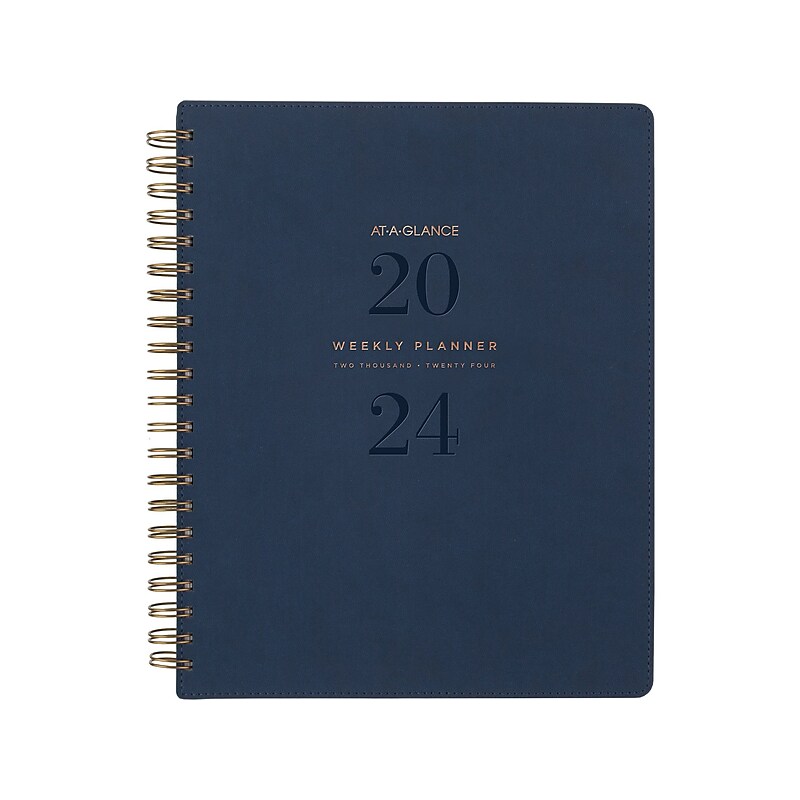 2024 AT-A-GLANCE Signature Collection 8.5" x 11" Weekly & Monthly Planner, Faux Leather, Navy (YP905-2024) image 1