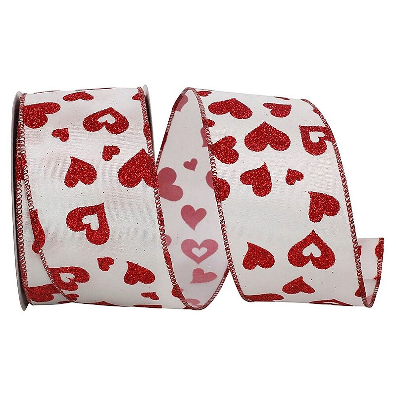 JAM Paper Glitter Hearts Ribbon, Red/White (52640340710) image 1