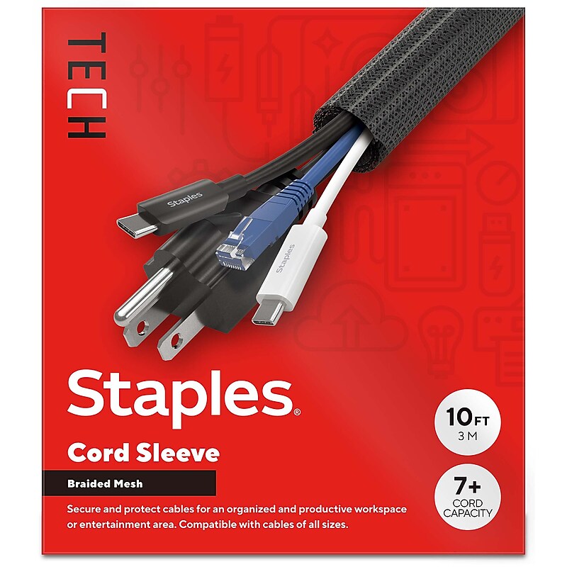 Staples TECH 10' Cord Sleeve, Black (ST62391) image 1