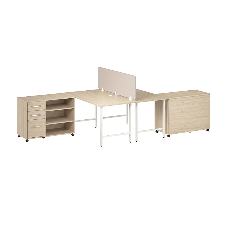 Bush Business Furniture Hustle 30"H x 60"W 2 Person Back to Back Cubicle Workstation, Natural Elm (HUS016NE) image 1