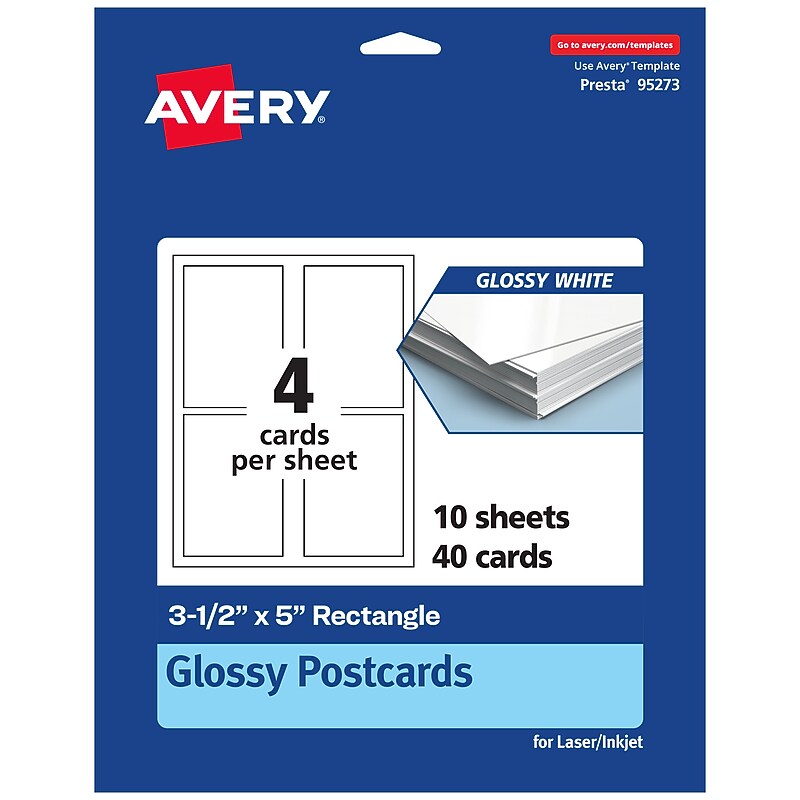 Avery Integrated Cards, 3.5" x 5", Glossy White, 40/Pack (95273) image 1