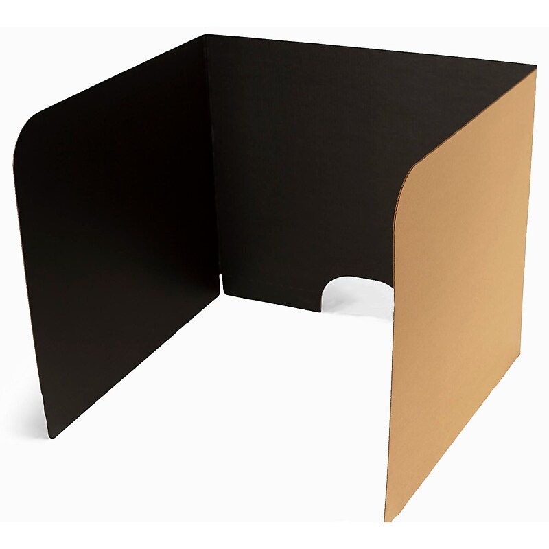 Classroom Products Foldable Cardboard Freestanding Privacy Shield, 24"H x 28"W, Black/Kraft, 10/Box (2410 BK) image 1