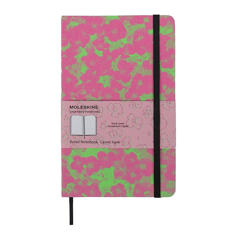 Moleskine Floral Fusion 1-Subject Professional Notebooks, 5" x 8.25", Narrow Ruled, 240 Sheets, Fluorescent Pink/Green (275617) image 1