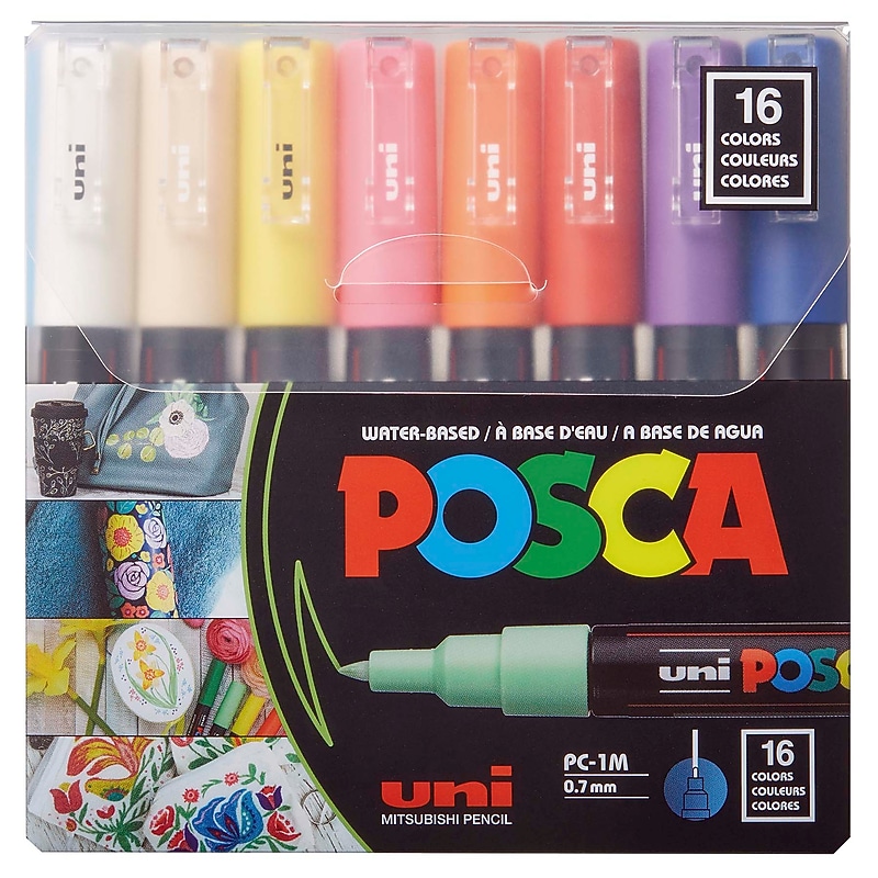 POSCA PC-1M Water Based Paint Marker, Extra Fine Bullet Tip, Assorted Colors, 16/Set (UBCPC1M16C) image 1