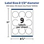 Avery Laser/Inkjet Round Multipurpose Labels, White, 9 Labels/Sheet, 100 Sheets/Pack (94502-WGP100)~#|#~2B521AD0-F67B-4C07-B8C8A5EA870A871E_sc7