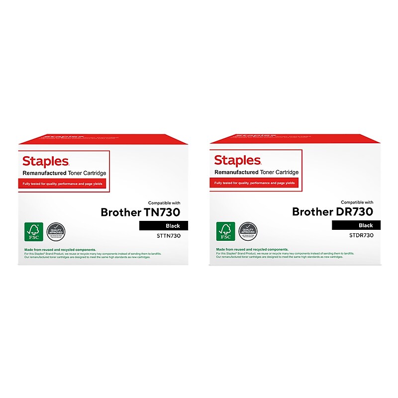 Staples Remanufactured Black Standard Yield Toner and Drum Unit Replacement for Brother TN730/DR730, 2/Pack image 1