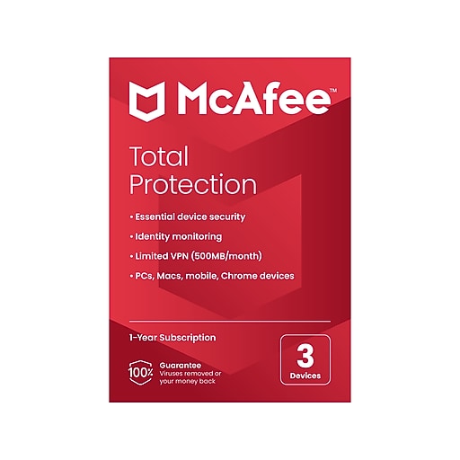 McAfee Total Protection for 3 Users, Windows/Mac/Android/iOS/ChromeOS