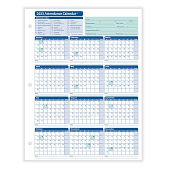 ComplyRight 2023 Attendance Calendar Card, White, Pack of 50 (A4000W50)