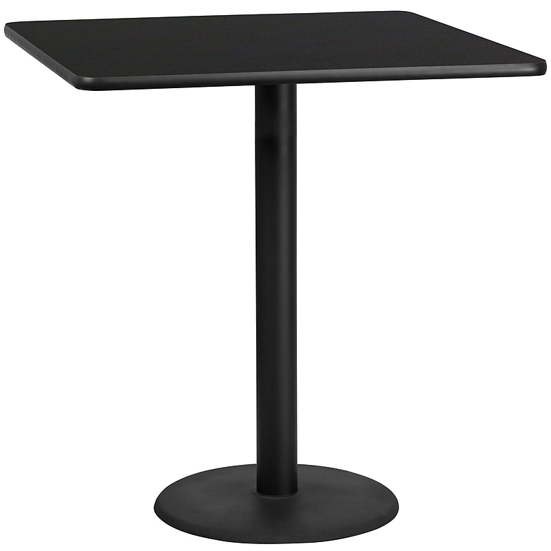 Flash Furniture Square Laminate Table Top with 24" Round Bar-Height Table Base, 42" x 42", Black (XUBK4242TR24B) image 1