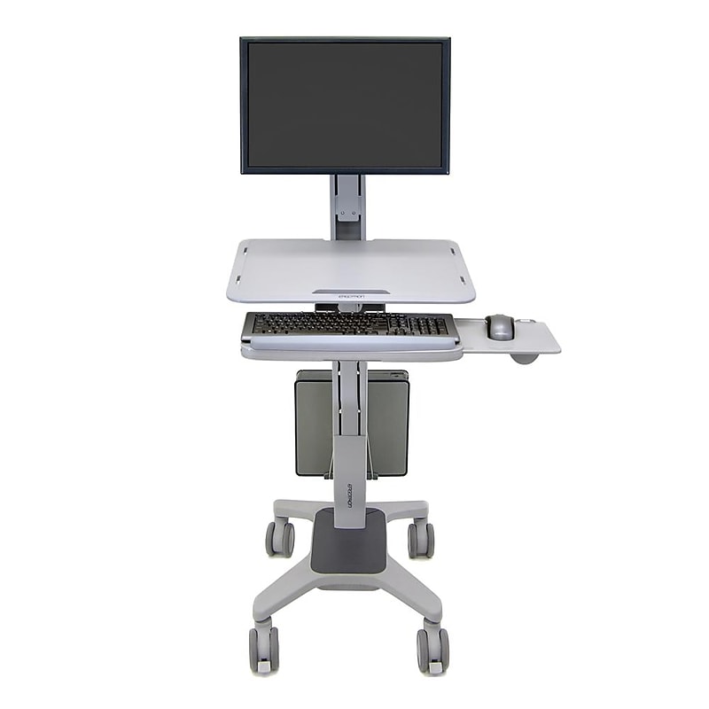 Ergotron WorkFit-C Sit-Stand Workstation for Single LCD Monitor, LD, with Mobile Cart Base, Two-Tone Gray (24-198-055) image 1