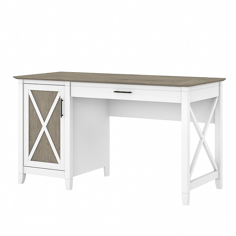 Bush Furniture Key West 54"W Computer Desk with Keyboard Tray and Storage, Shiplap Gray/Pure White (KWD154G2W-03) image 1