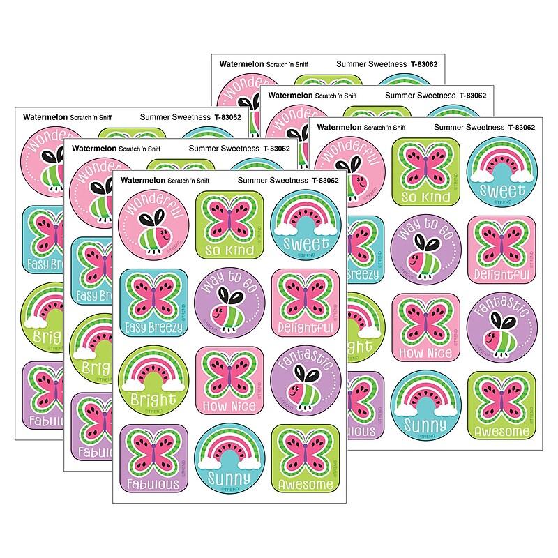 Trend Enterprises Summer Sweetness, Watermelon Scent Scratch 'n Sniff Stinky Stickers, Multicolored, 48/Pack, 6/Packs/Bundle image 1
