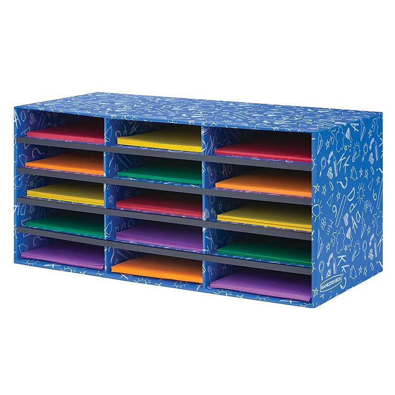 Bankers Box Classroom collection, 15-Compartment Literature Organizers, 28.5" x 12.375", Blue (3384301) image 1