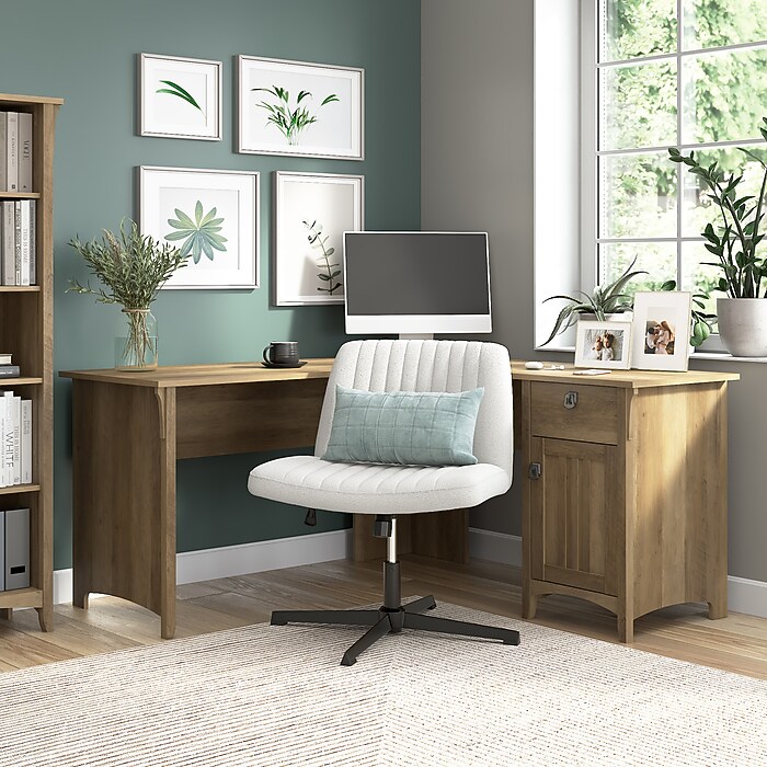 Bush Home Salinas 60W L Shaped Desk with Storage, Reclaimed Pine