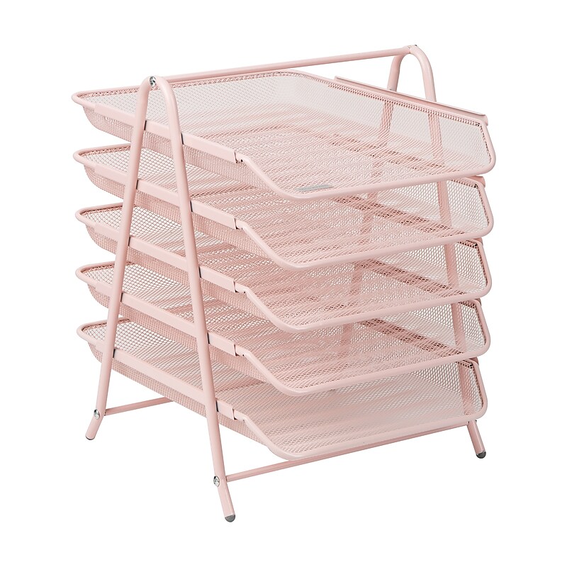 Mind Reader 5-Tier Stackable Paper Desk Tray Organizer, Metal, Pink (5TPAPER-PNK) image 1