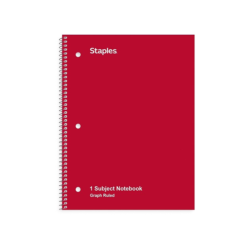 Staples 1-Subject Notebooks, 8" x 10.5", Graph Ruled, 70 Sheets, Red (ST23984C) image 1