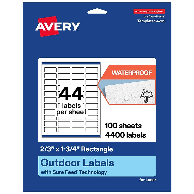 Avery Rectangle Laser Multipurpose Labels, 2/3" x 1-3/4", White, 4400/Box (19479399219) image 1