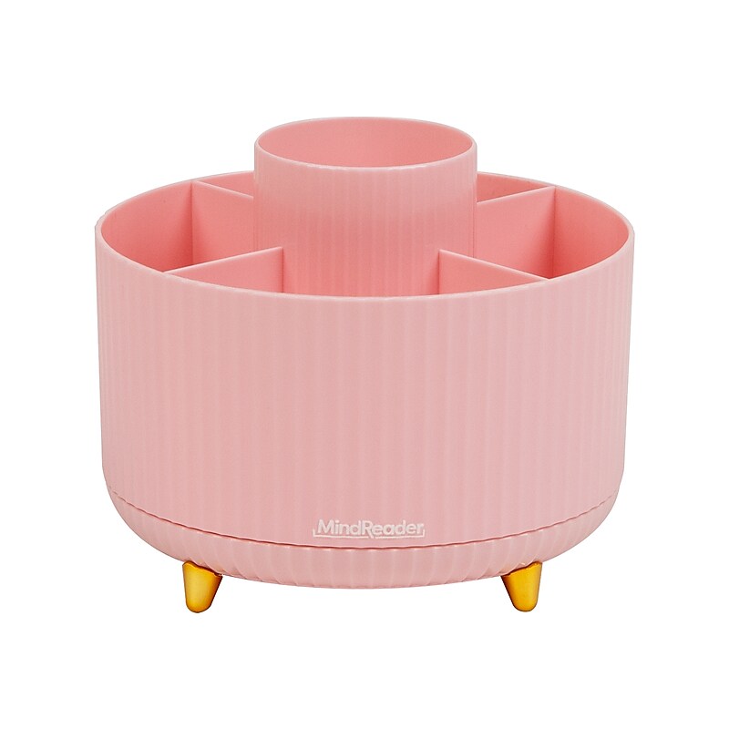 Mind Reader 5-Compartment Rotating Plastic Pen Holder, Pink (SPINPEN-PNK) image 1