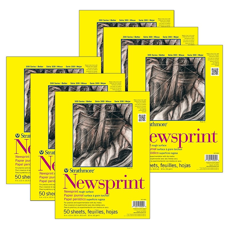 Strathmore 300 Series 9" x 12" Tape Bound Newsprint Sketch Pad, 50 Sheets/Pad, 6/Bundle (STTP3078091-6) image 1