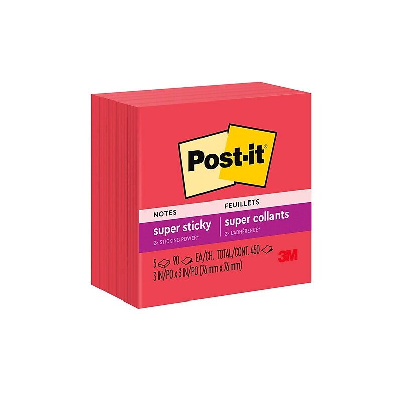 Post-it Super Sticky Notes, 3" x 3", Saffron, 90 Sheet/Pad, 5 Pads/Pack (654-5SSRR) image 1