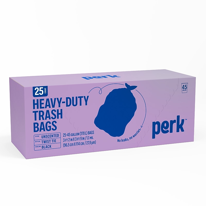 Perk™ 45 Gallon Kitchen Industrial Trash Bag, 45" x 38", Low Density, 1.1 mil, Black, 25 Bags/Box (PK56748) image 1