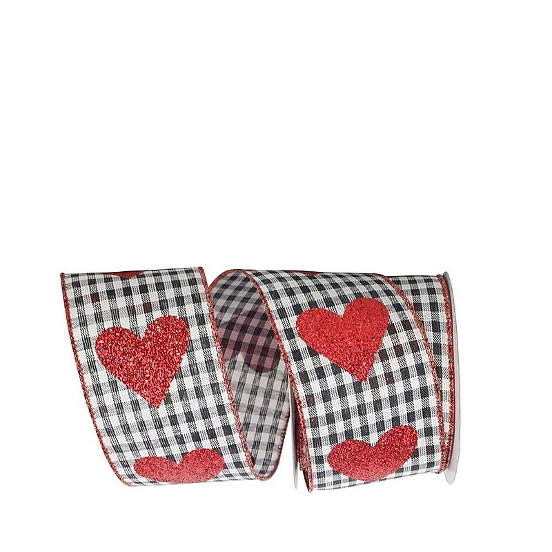 JAM PAPER Hearts Glitter Ribbon, Buffalo Plaid/Red (52640340706) image 1