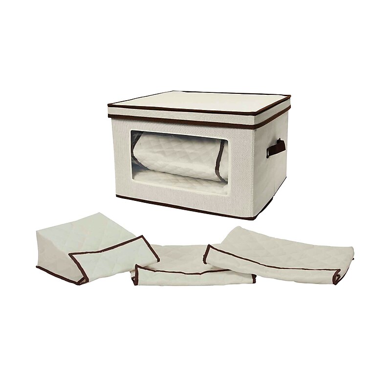 Household Essentials 38.8 Quart Serveware Storage Box with Lid, Fabric, Cream (547) image 1