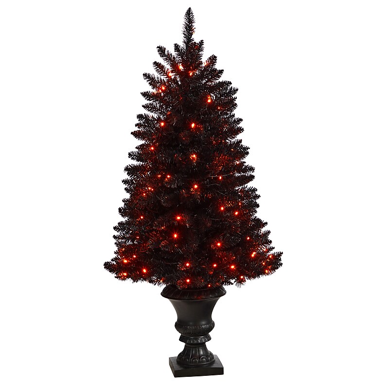 Nearly Natural Black Halloween Artificial Christmas Tree in Urn, 4' (T3261) image 1