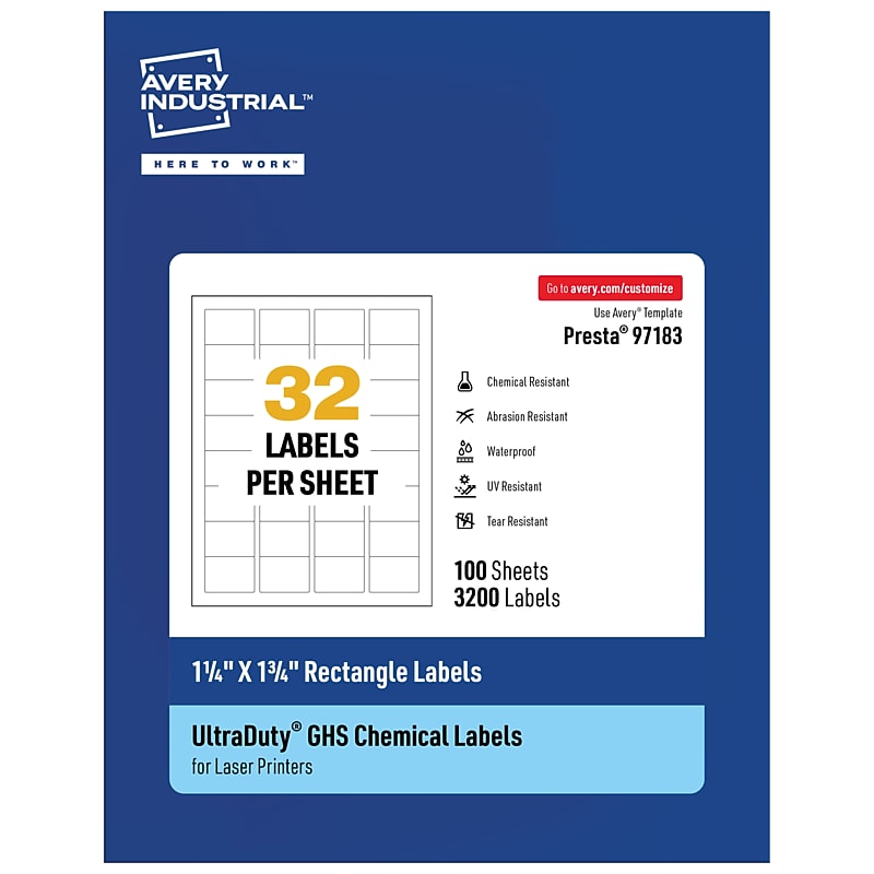 Avery UltraDuty Rectangle Multipurpose Labels, 1-1/4" x 1-3/4", White, 3200/Box  (97183) image 1