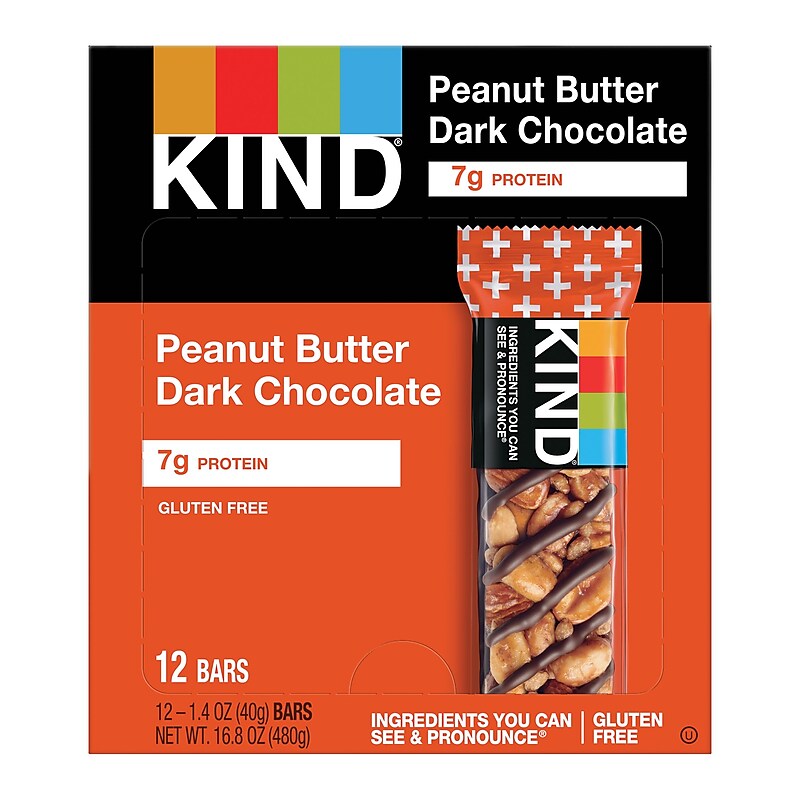 KIND Gluten Free Peanut butter Dark Chocolate Nut Bar, 12 Bars/Box (PHW17256) image 1