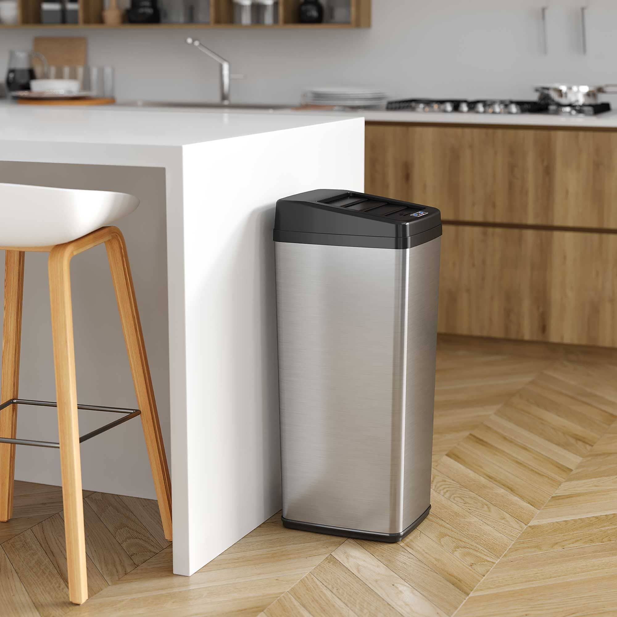 iTouchless Stainless Steel Sliding Lid Sensor Trash Can with AbsorbX Odor Control System, 14 Gal., Silver(IT14SC) Sansujyuku sansujyuku.com
