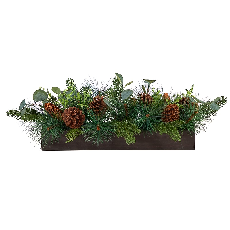 Nearly Natural Artificial Evergreen Pine and Pine Cone Christmas Centerpiece Arrangement, 30" (A1838) image 1