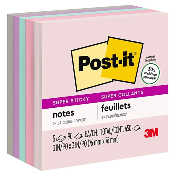 Post-it Super Sticky Recycled Notes - Oasis Color Collection - 1080 - 3 Post-it Super Sticky Recycled Notes - Oasis Color Collection - 1080 - 3