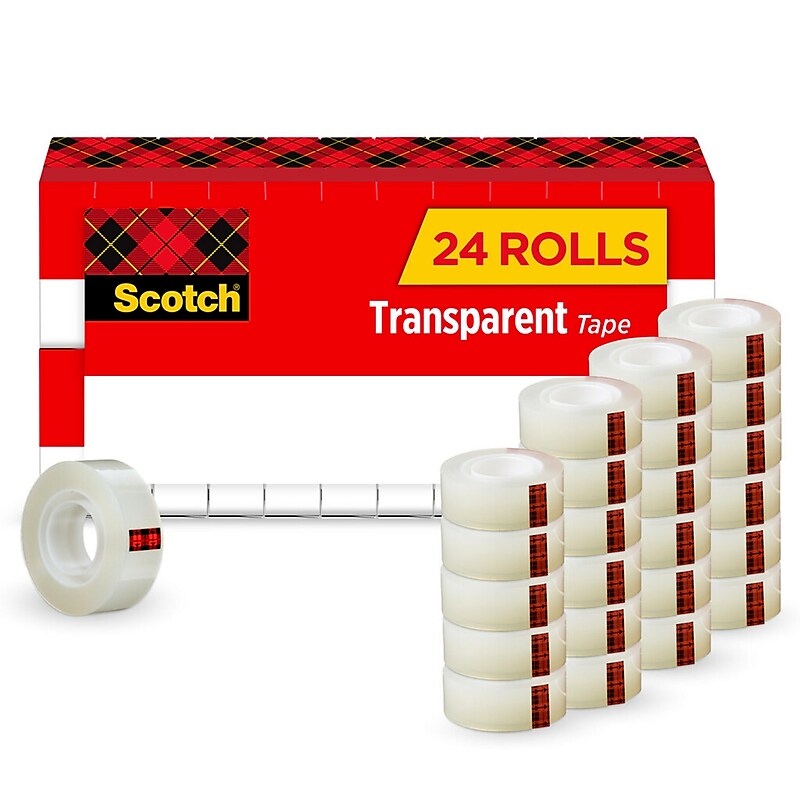 Scotch Transparent Tape Refill, 3/4" x 27.77 yds., 1" Core, Clear, 24 Rolls/Pack (600K24) image 1