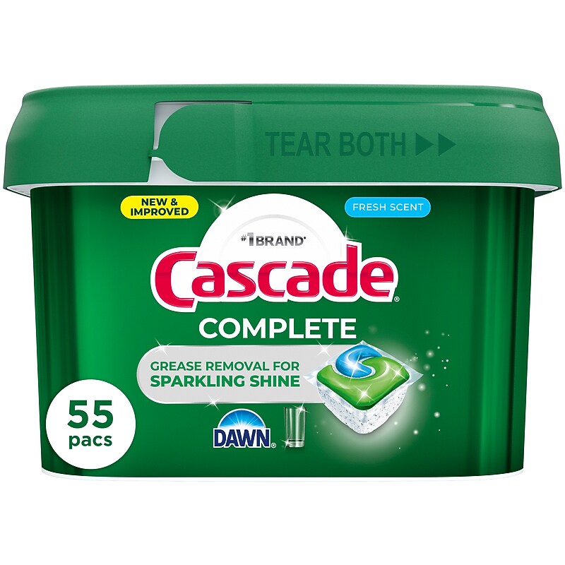 Cascade Complete ActionPacs Dishwashing Detergent Pacs, Fresh Scent, 55 Pacs/Pack (55196/60810) image 1