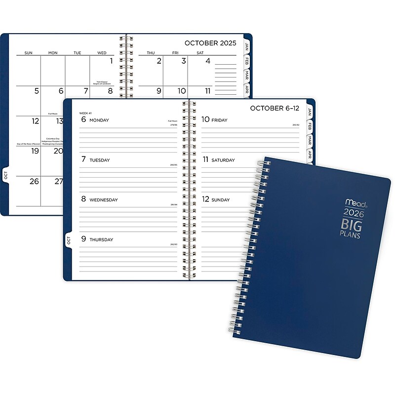 2025-2026 Mead BIG PLANS 5.5" x 8.5" Calendar Year Weekly & Monthly Planner, Faux Leather Cover, Blue (SRW4302026) image 1