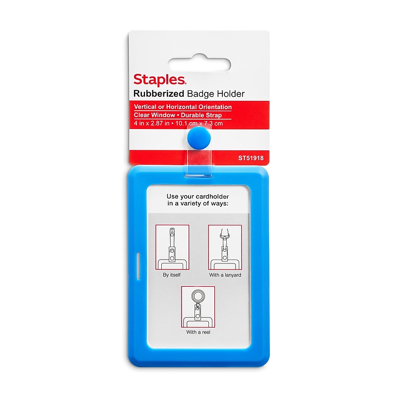 Staples Clip On ID Badge Holder, 4" x 2.87", Rubber, Blue (51918) image 1