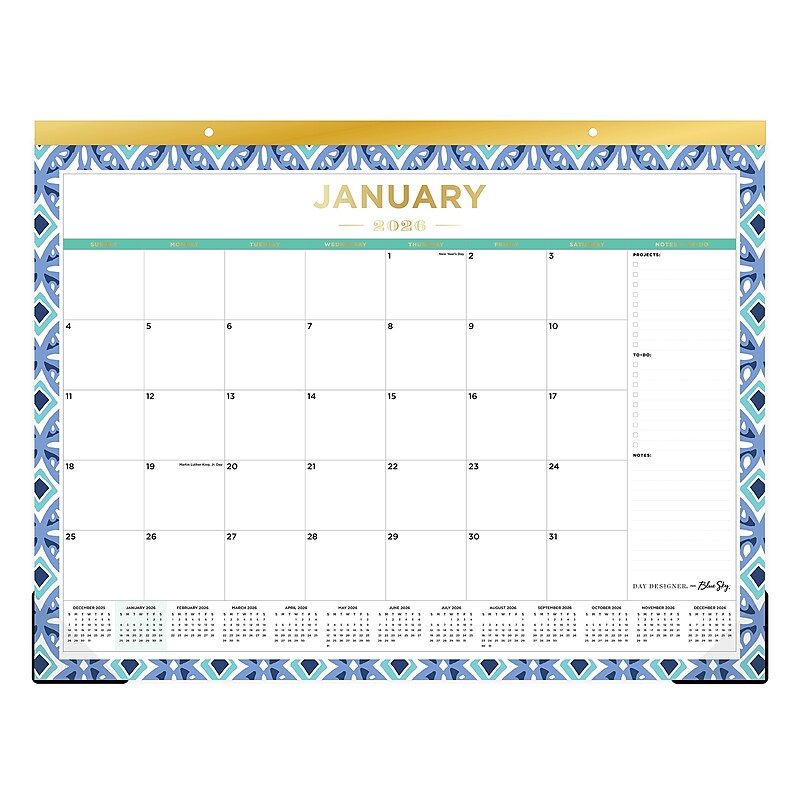 2026 Day Designer for Blue Sky Tile 22" x 17" Monthly Desk Calendar (133694-26) image 1