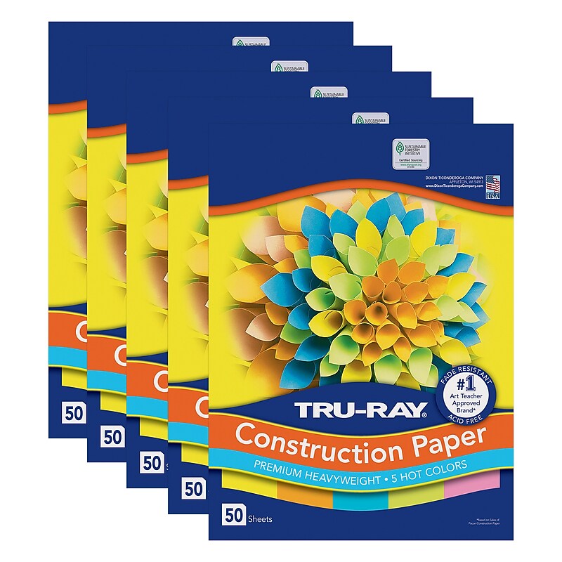 Tru-Ray 9" x 12" Construction Paper, Assorted Colors, 50 Sheets/Pack, 5 Packs/Bundle (PAC6596-5) image 1