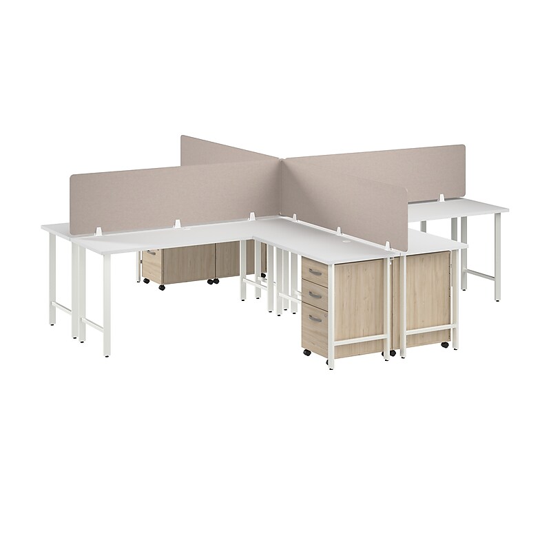 Bush Business Furniture Hustle 30"H x 72"W 4 Person L-Shaped Cubicle Workstation, White (HUS017WHNESU) image 1
