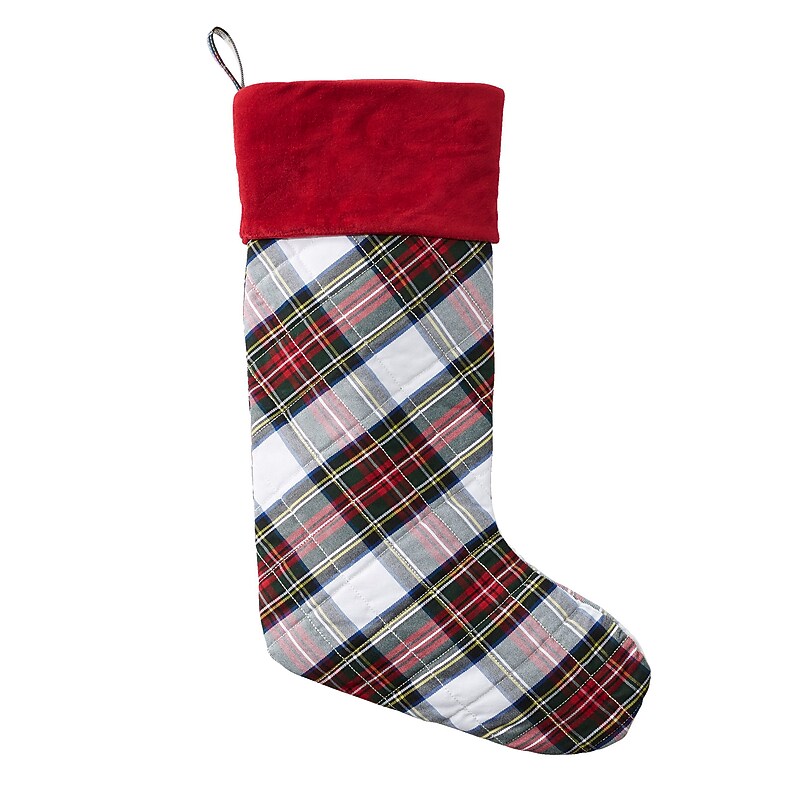 L.L.Bean Tartan Velvet Stocking, Cream Plaid (1000199310) image 1