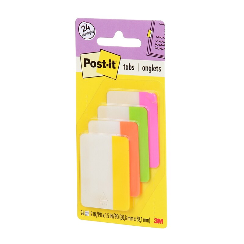 Post-it Tabs, 2" Wide, Solid, Assorted Colors, 24 Tabs/Pack (686-PLOY) image 1