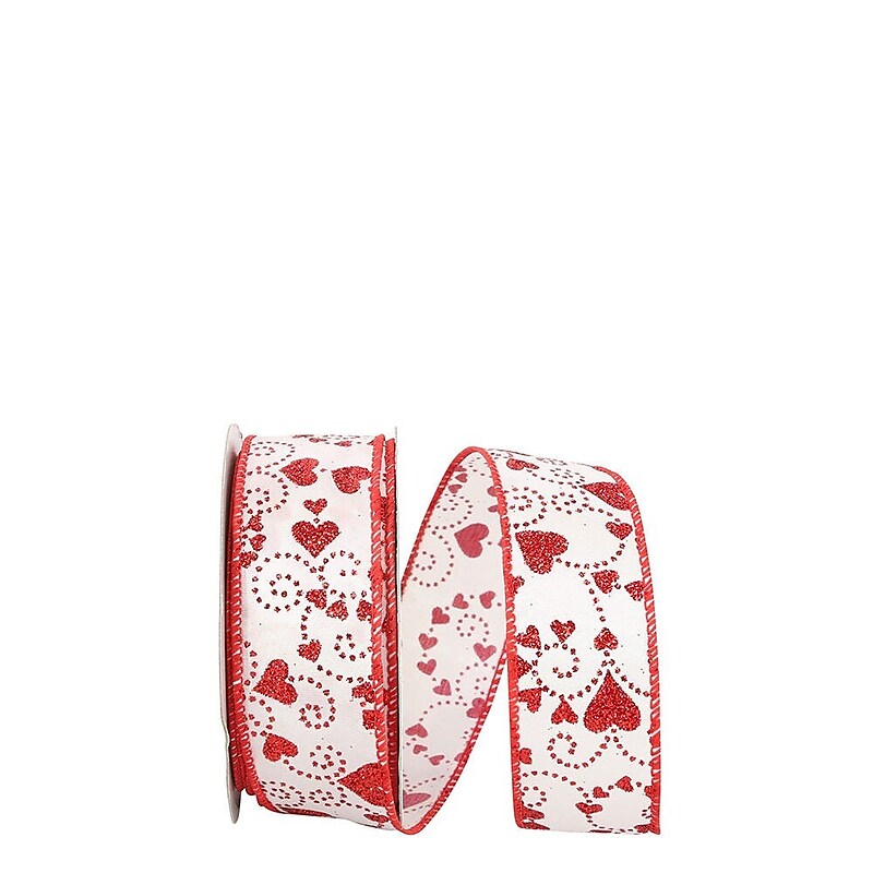 JAM Paper Hearts Glitter Ribbon, White/Red (52640340694) image 1