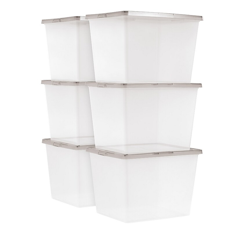 Iris 36 Quart Snap Top Plastic Snap Closure Storage Bin, Clear, 6/Pack (585105) image 1