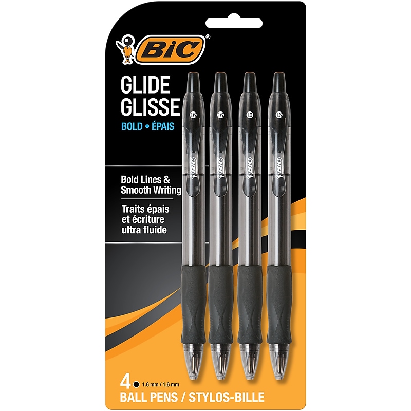 BIC Glide Bold Retractable Ballpoint Pens, Bold Point, 1.6mm, Black Ink, 4/Pack (VLGBP41-BLK) image 1