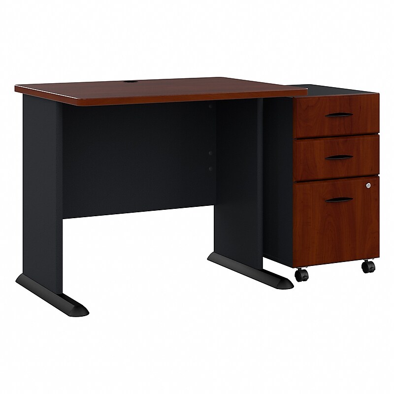 Bush Business Furniture Cubix 36W Desk with Mobile File Cabinet, Hansen Cherry/Galaxy (SRA024HCSU) image 1